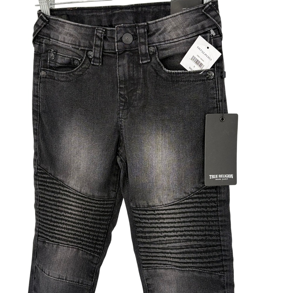 True Religion Geno‎ Relaxed Slim Moto Jeans Boys Sz 5 Grey Wash Ribbed Denim NWT - Picture 3 of 10